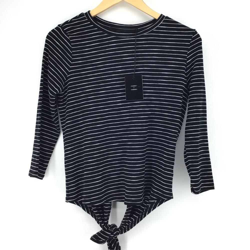 Code X Mode Navy Stripe Back Tie T-Shirt Top